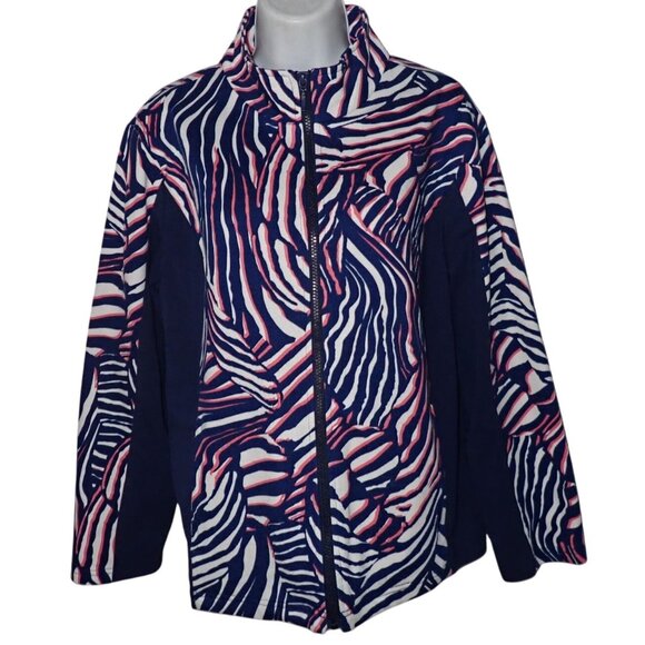 Links Full Zip Jacket Women M Golf Athleisure Multi Color Zebra Print Blue Prepp - Picture 1 of 6